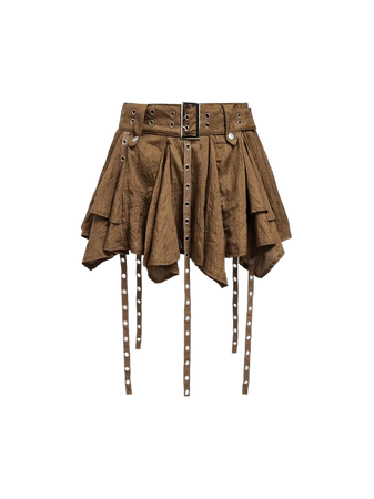 Y2k Brown Irregular hem Belt Bottom Skirt | kollyy