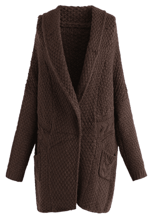 Shawl Neck Pocket Chunky Knit Cardigan in Brown - NEW ARRIVALS - Retro, Indie and Unique Fashion