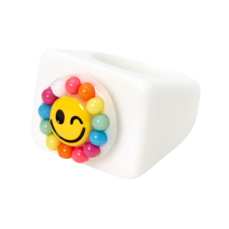 Rainbow Daisy Winking Emoji Resin Fidget Ring | Claire's