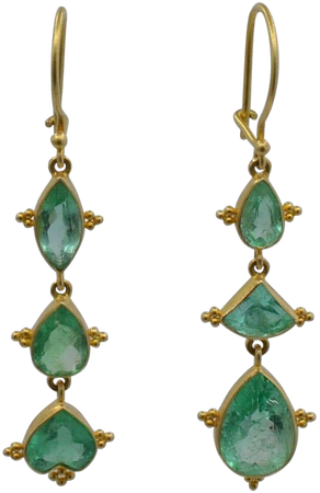 Emerald Earrings in Marquise and Pear Shapes Set in 18 Karat Yellow Gold For Sale at 1stDibs