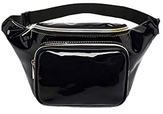 AmazonSmile | Geestock Holographic Fanny Pack for Women/Men, PVC Waterproof Shiny Waist Bag, Laser Waist Bum Bag with Adjustable Belt for Travel, Party, Festival Rave, Running, Hiking (Black) | Waist Packs