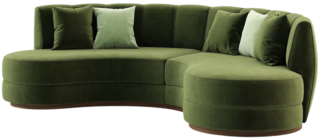 Contemporary Curved Velvet Sofa in Eden Green Velvet and Walnut For Sale at 1stDibs