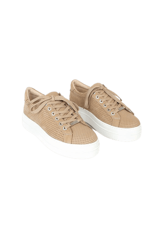 J/Slides Nancee - Tan Sneakers - Leather Shoes - Lace-Up Sneakers - Lulus