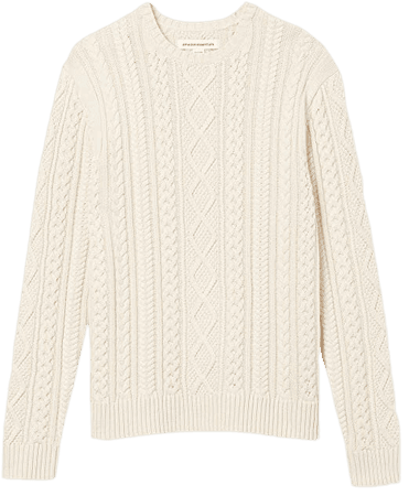 Amazon.com: Amazon Essentials Men's Long-Sleeve 100% Cotton Fisherman Cable Crewneck Sweater, Off-White, Small : Clothing, Shoes & Jewelry