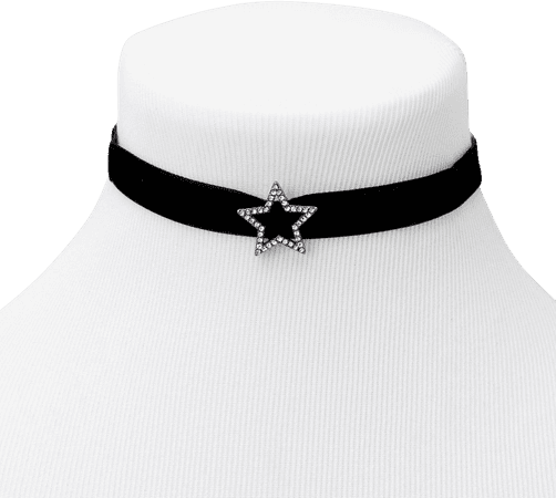 Silver Star Velvet Choker Necklace - Black | Claire's