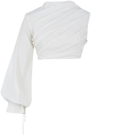 Clothing : Tops : 'Arta' White pleated Cropped Blouse