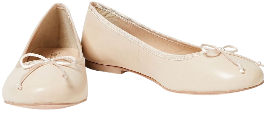 Cream Lola bow-embellished leather ballet flats | Sale up to 70% off | THE OUTNET | FRENCH SOLE | THE OUTNET