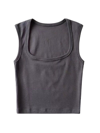 Emmiol Free shipping 2023 Simple Basic Square Neck Cropped Tank Top Dark Grey S in Tank Tops online store. | EMMIOL