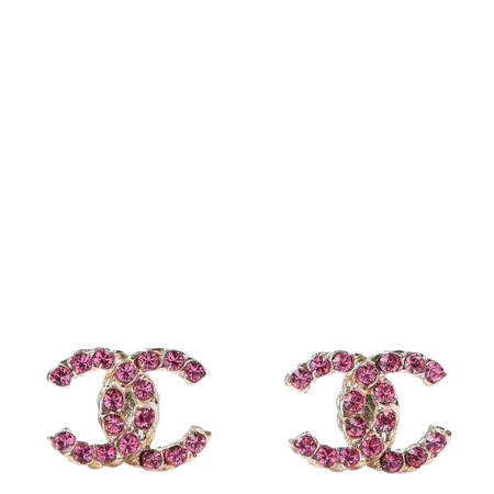 CHANEL Crystal CC Earrings Gold Pink 262021