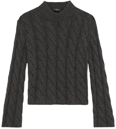 Felted Wool-Cashmere Cable Knit Mock Neck Sweater | Theory