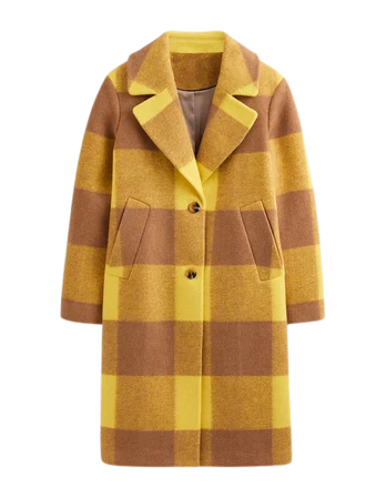 Relaxed-Fit Wool Checked Coat - Yellow Check | Boden US