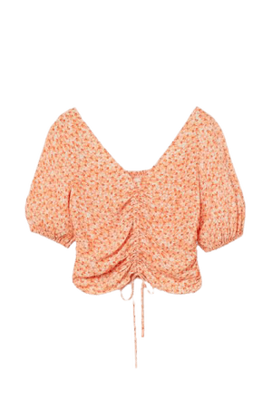Draped Blouse - Light orange/floral - Ladies | H&M US