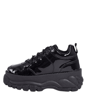 ASOS DESIGN Defy chunky flatform sneakers in black patent | ASOS