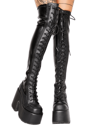 *clipped by @luci-her* Demonia Camel-300 Thigh High Chunky Heel Platform Boots | Dolls Kill