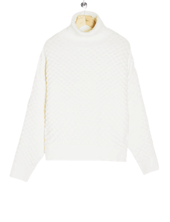 White Quilted Oversized Knitted Sweater | Topshop