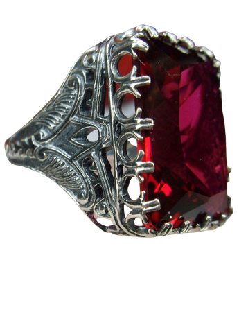 30ct Rectangle Simulated Red Ruby Silver Ring