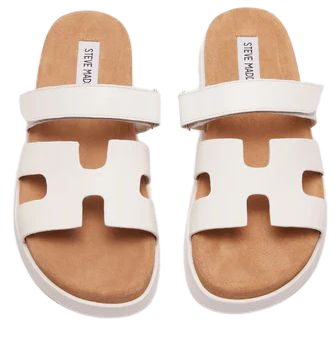 MAYVEN White/Camel Leather Flatform Slide Sandal | Women's Sandals – Steve Madden