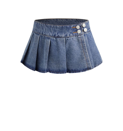 Denim Low Rise Solid Pleated Micro Mini Skirt - Cider