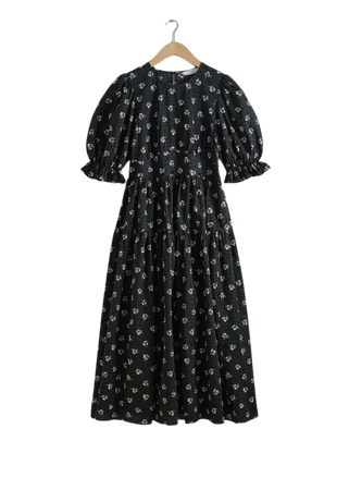 Puff-Sleeve Midi Dress - Black Print - Midi dresses - & Other Stories US
