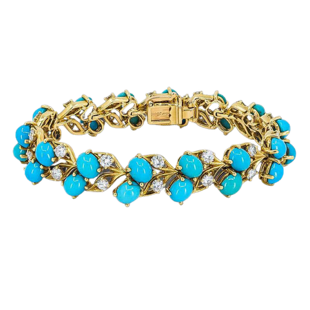 Cartier Cabochon Turquoise Diamond Yellow Gold Bracelet