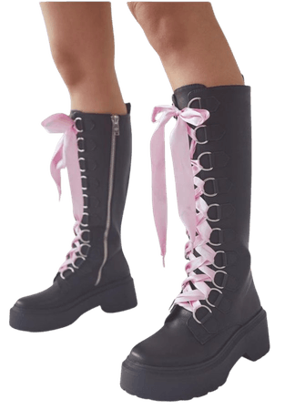 black and pink combat boots