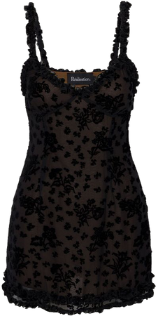 Anouk Cosmos Devoré | Black floral velvet silk mini dress | Réalisation