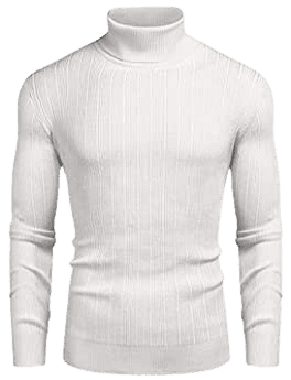 COOFANDY Mens Ribbed Slim Fit Knitted Pullover Turtleneck Sweater White at Amazon Men’s Clothing store