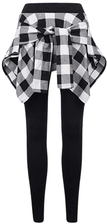 ililily Women Inset Tied Over Plaid Checkered Shirt Around Waist Skirt Leggings, Black/White, US-S: Amazon.co.uk: Clothing