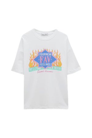 White T-shirt with flame design - pull&bear