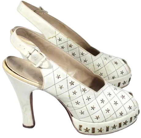 Vintage 40s Star-Studded White Suede Peeptoe Platform Shoes : Cur.io Vintage | Ruby Lane
