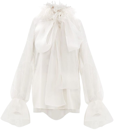 Luana feathered silk-satin organza blouse