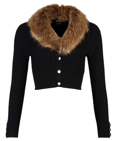 Faux Fur Collared Knitted Cardigan | Karen Millen