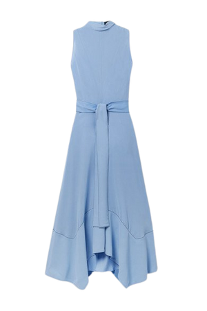 Asymmetric Belted Silk-georgette Midi Dress - Light blue