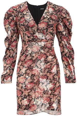 Floral Puff Shoulder Sheath Wrap Dress | Express