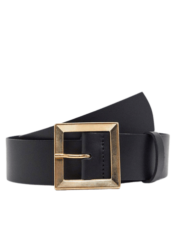ASOS DESIGN leather bevelled square buckle hip and waist belt in black | ASOS