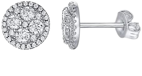 Amazon.com: PAVOI 14K White Gold Plated Sterling Silver Post Halo Cluster Cubic Zirconia Stud Earrings for Women | White Gold Earrings: Clothing, Shoes & Jewelry