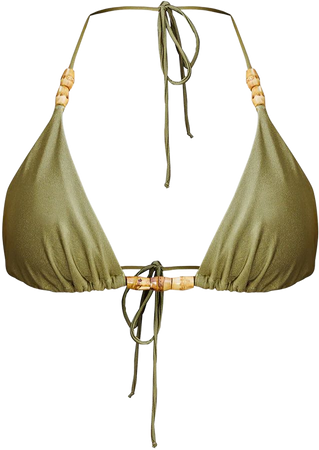 Olive Wooden Bead Triangle Bikini Top | PrettyLittleThing CA