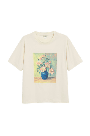 Cotton tee with print - Flower vase print - Monki WW
