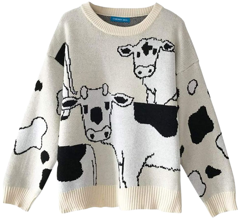 Women's Cow Print Thick Knit Sweater Casual Pullover Sweater Knit Tops for Winter Pullovers White at Amazon Women’s Clothing store