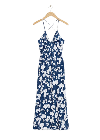 Open-Back Strappy Dress - Dark Blue/White Floral Print - Midi dresses - & Other Stories US