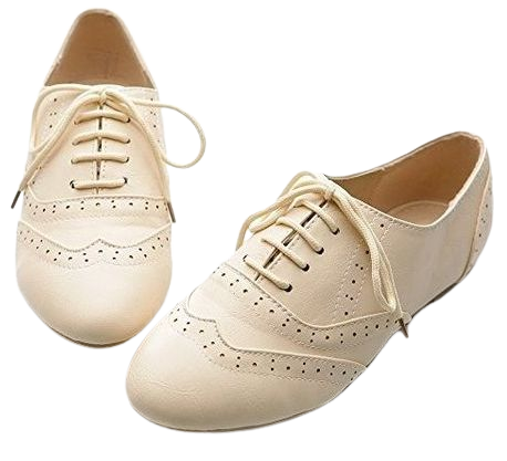 Ivory Wingtip Women's Oxfords Lace up Round Toe Flat School Shoes