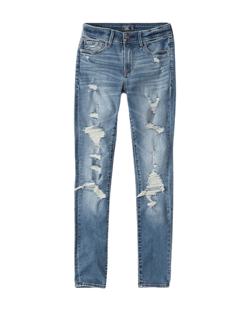 Women's Ripped Mid Rise Super Skinny Jeans | Women's | Abercrombie.com