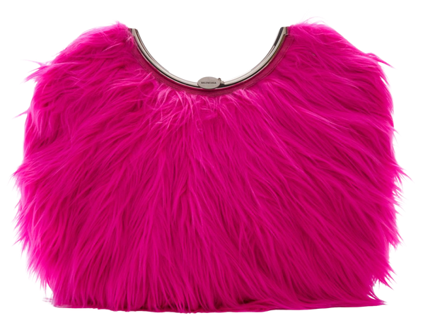 Balenciaga: Pink Faux-Fur Large Furry Curve Clutch | SSENSE
