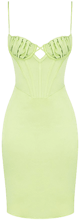 Clothing : Midi Dresses : 'Nathalia' Pistachio Satin Midi Dress