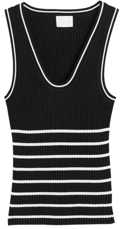 Rib-knit Tank Top - Black/white striped - Ladies | H&M US