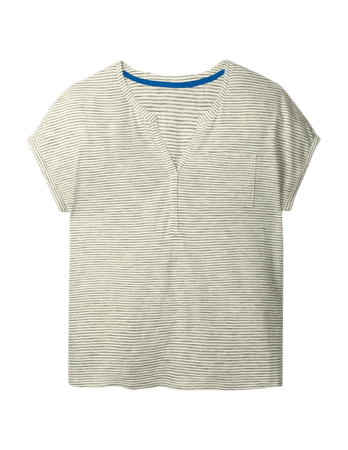 The Cotton Turn Up Cuff Tee - Ivory/Navy | Boden US