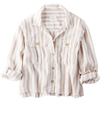 AE Striped Cropped Button Up Shirt white