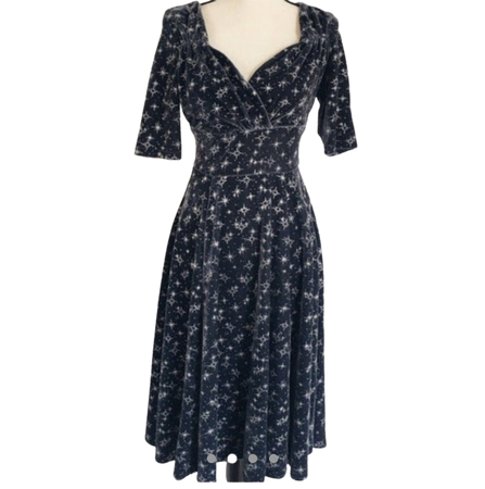Vintage Blue Velvet Star Print Dress