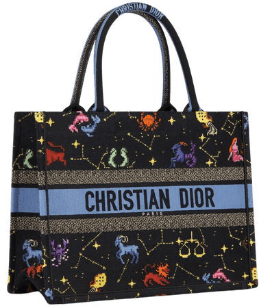 Medium Dior Book Tote Black Multicolor Dior Pixel Zodiac Embroidery (36 x 27.5 x 16.5 cm) | DIOR