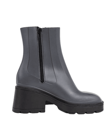 ASOS DESIGN Grounded heeled rain boots in gray | ASOS